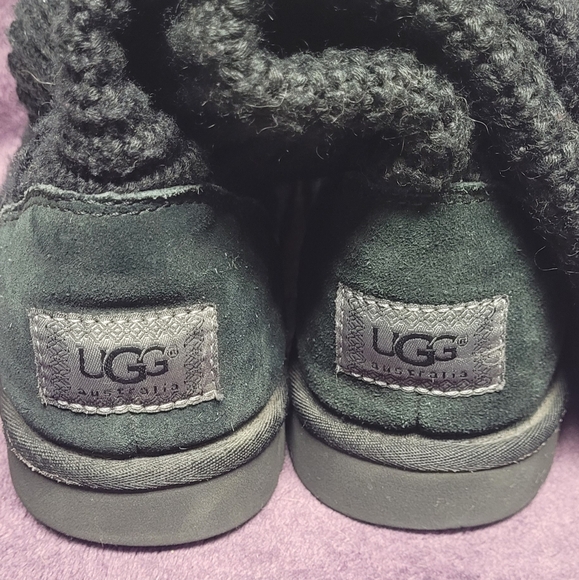 UGG Australia Classic Cardy Sweater Knit Tall Foldover Black Boots US Womens 9 - Picture 3 of 8
